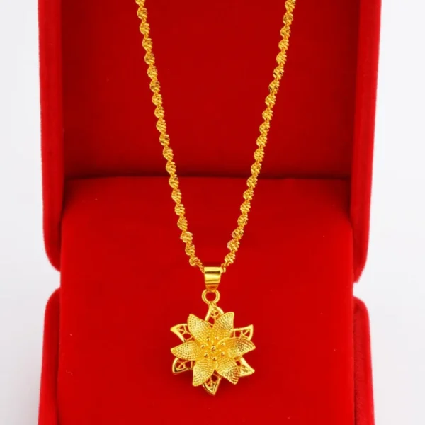 9999 real gold 24K yellow gold Lily pendant flower pendant